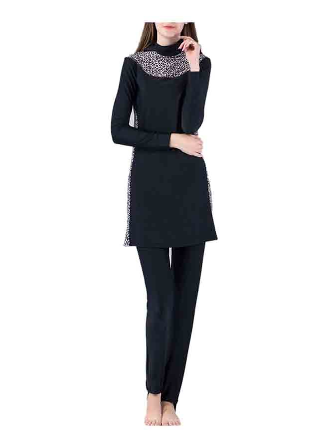 Style Leopard Patchwork Long Sleeve Beach Swimsuit Black  - Image 2