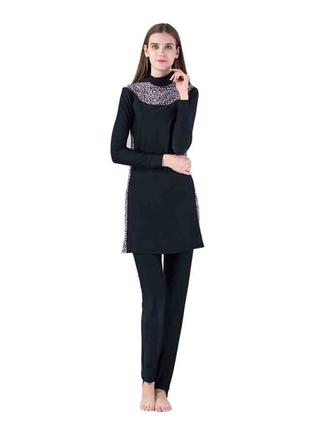 Style Leopard Patchwork Long Sleeve Beach Swimsuit Black  - Image 4