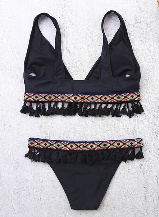 2-Piece Patchwork Tassels Design Bikini Set Multicolor - Image 3