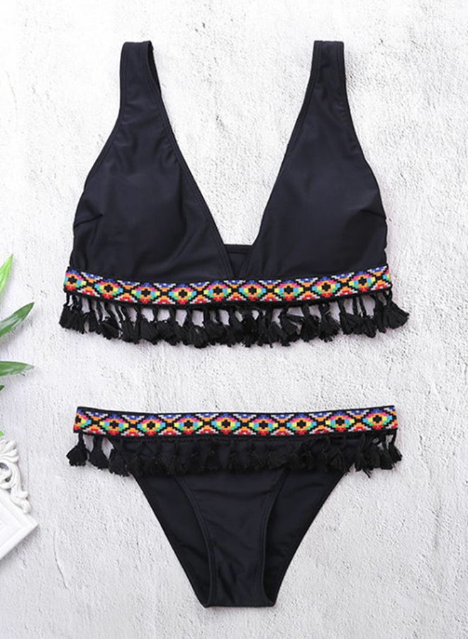 2-Piece Patchwork Tassels Design Bikini Set Multicolor - Image 4