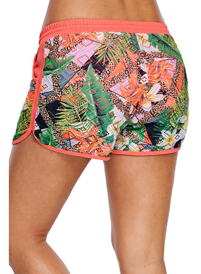 Beach Shorts Floral Pattern Drawstring Waist Swimming Shorts Multicolor  - Image 2