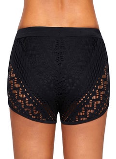 Generic Solid High Waist Hollow Out Bandage Slim Shorts Black  - Image 2