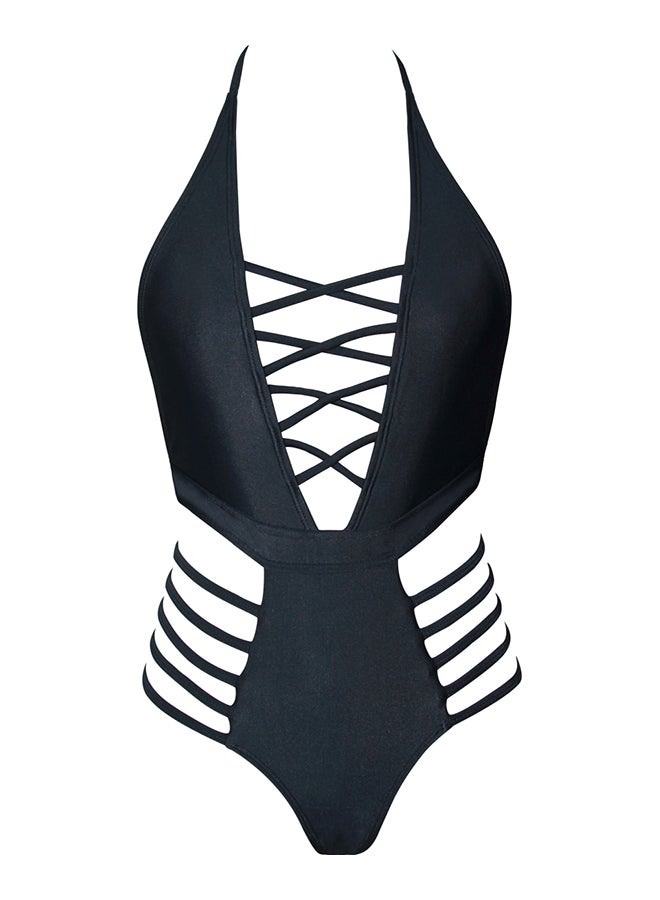 Topmelon Swimsuit Neck Bandage Hollow Out Dress Beachwear Black  - Image 1