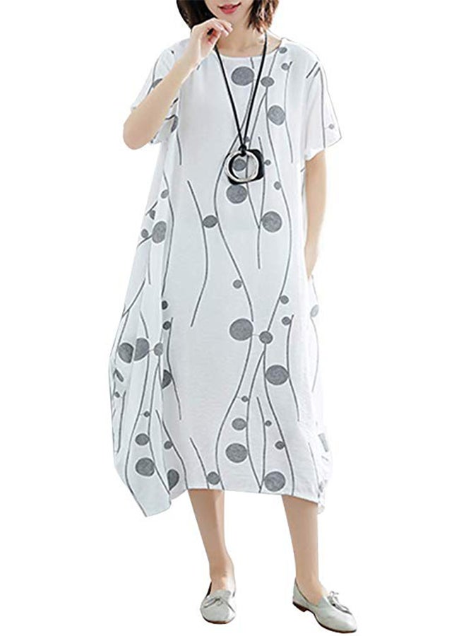 Casual Round Neck Short Sleeve Midi Dress White  - Image 1