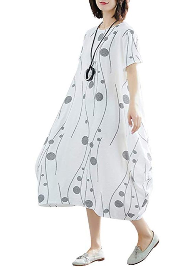 Casual Round Neck Short Sleeve Midi Dress White  - Image 2