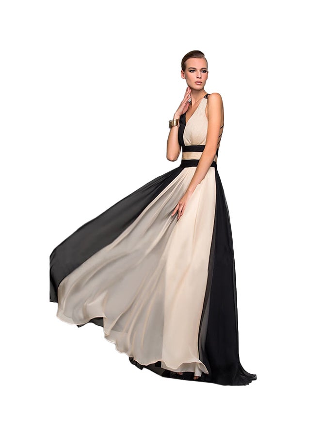 Casual Sleeveless Solid Maxi Dress Black/White - Image 1