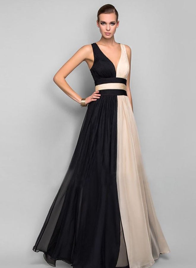 Casual Sleeveless Solid Maxi Dress Black/White - Image 2
