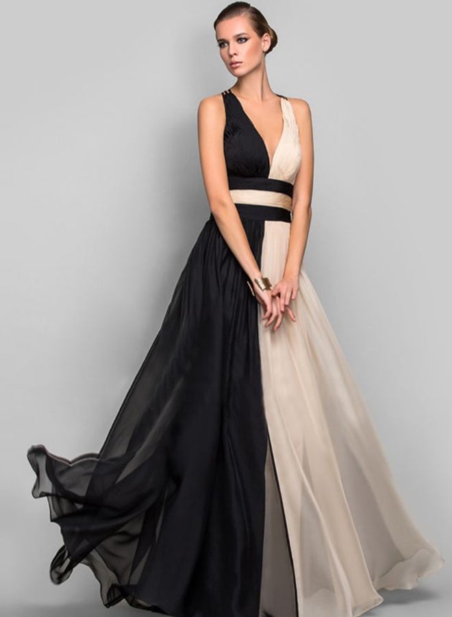 Casual Sleeveless Solid Maxi Dress Black/White - Image 3