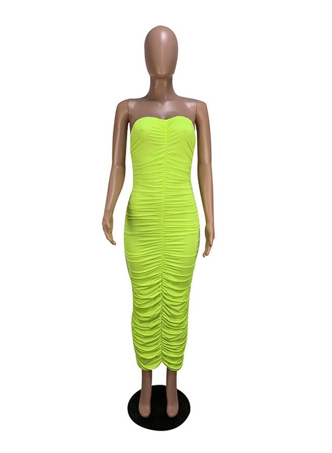 Casual Off Shoulder Solid Midi Dress Light Green - Image 2