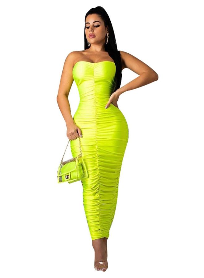 Casual Off Shoulder Solid Midi Dress Light Green - Image 1