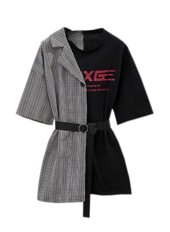 Casual Three-Quarter Sleeve Mini T-Shirt Dress Black/Grey  - Image 1