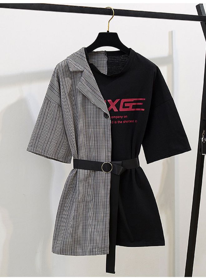Casual Three-Quarter Sleeve Mini T-Shirt Dress Black/Grey  - Image 2