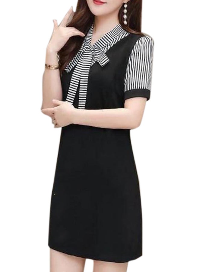 Casual A Line Short Sleeve Mini Dress Black  - Image 1