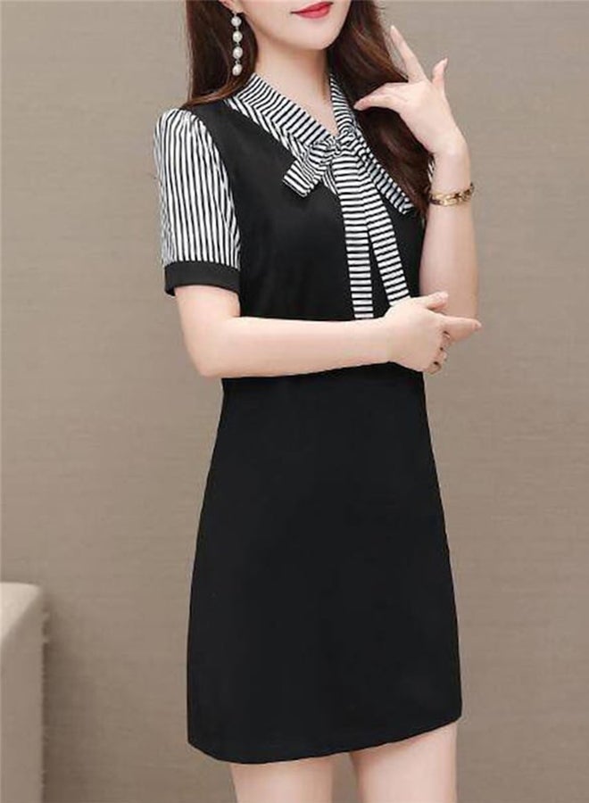 Casual A Line Short Sleeve Mini Dress Black  - Image 2