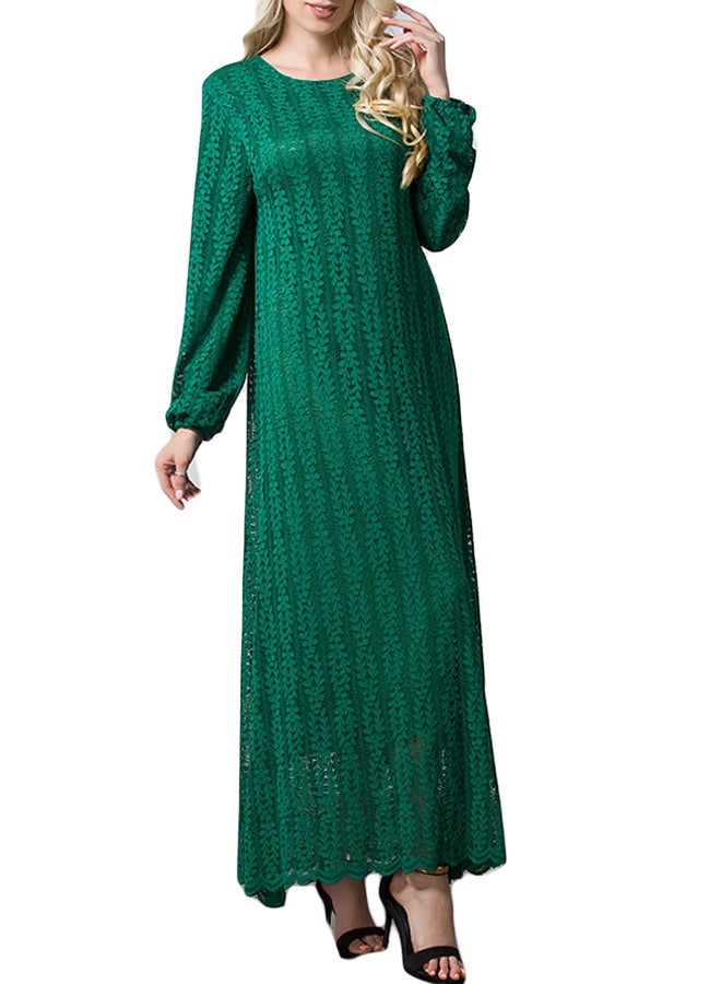 ماركة غير محددة فستان طويل بتصميم أنيق من الدانتيل أخضر  - Image 1