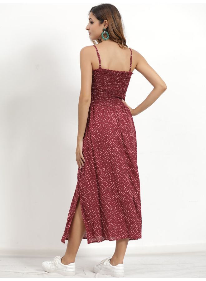 Polka Dot Pattern Sleeveless Midi Dress Red/White - Image 2