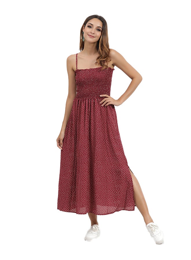 Polka Dot Pattern Sleeveless Midi Dress Red/White - Image 1