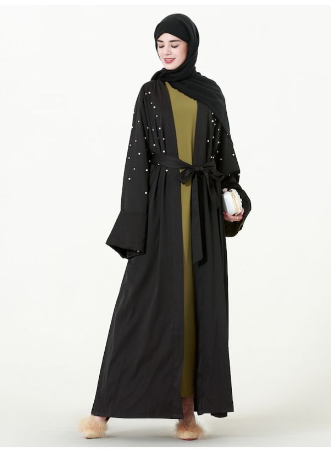 Long Sleeve Loose Wide Cardigan Robe Abaya Black  - Image 2