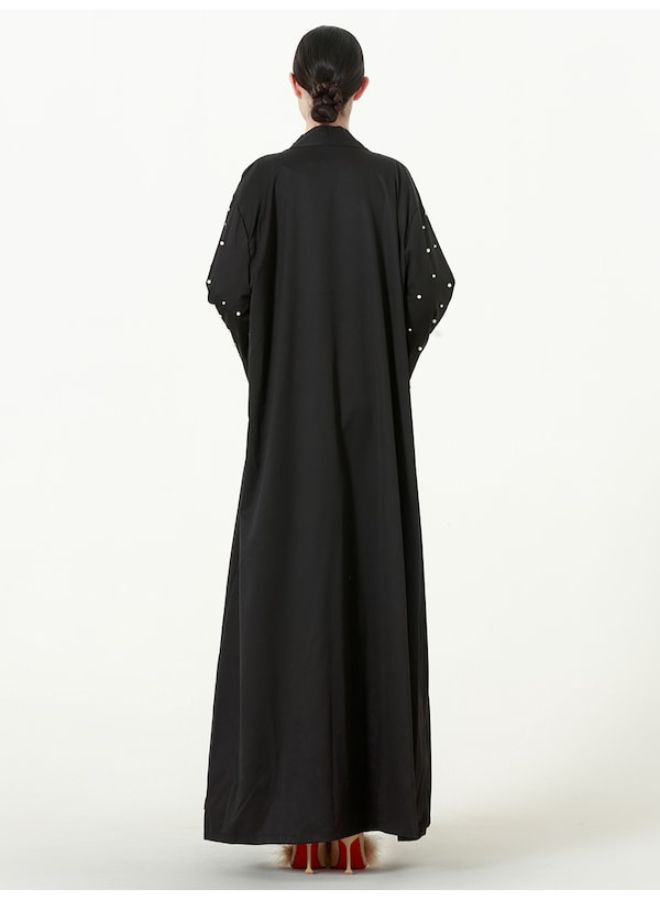 Long Sleeve Loose Wide Cardigan Robe Abaya Black  - Image 3