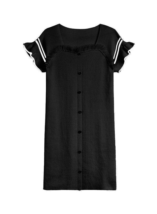 Patchwork  T-Shirt Flare Sleeve Slim Dress Black - Image 1