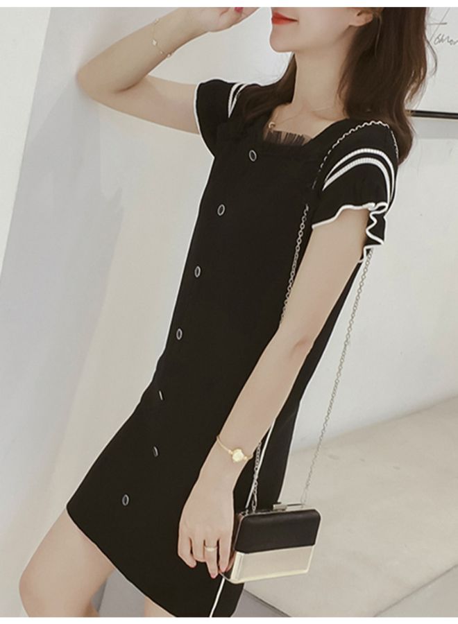 Patchwork  T-Shirt Flare Sleeve Slim Dress Black - Image 2