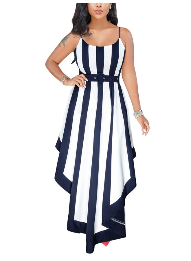 Striped Pattern Sleeveless Maxi Dress Blue/White  - Image 2