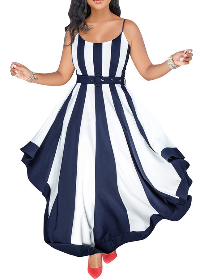 Striped Pattern Sleeveless Maxi Dress Blue/White  - Image 1
