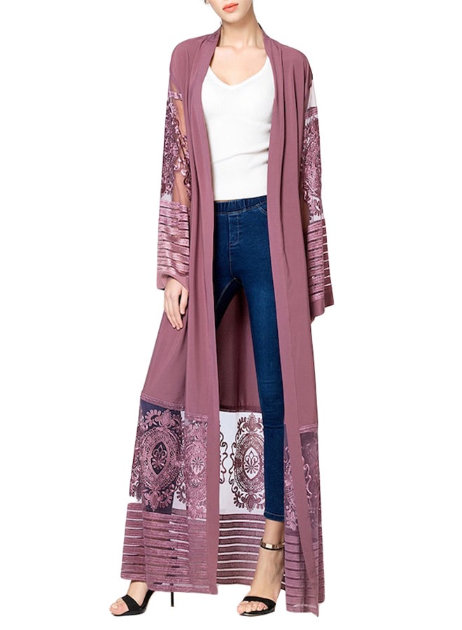 Generic Long Sleeve Open Front Abaya Pink  - Image 1