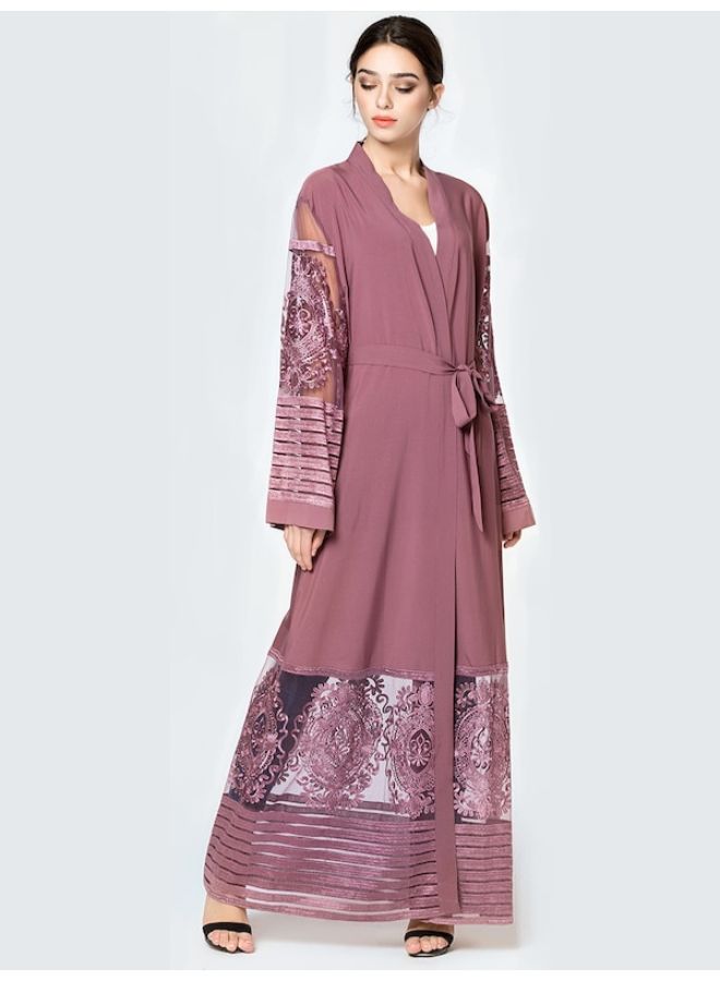 Generic Long Sleeve Open Front Abaya Pink  - Image 2