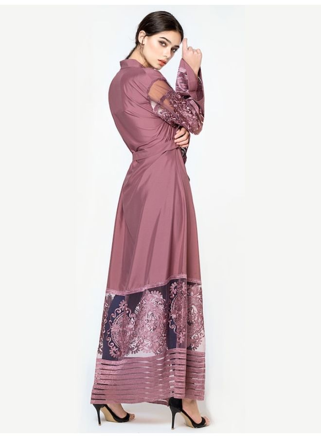 Generic Long Sleeve Open Front Abaya Pink  - Image 3