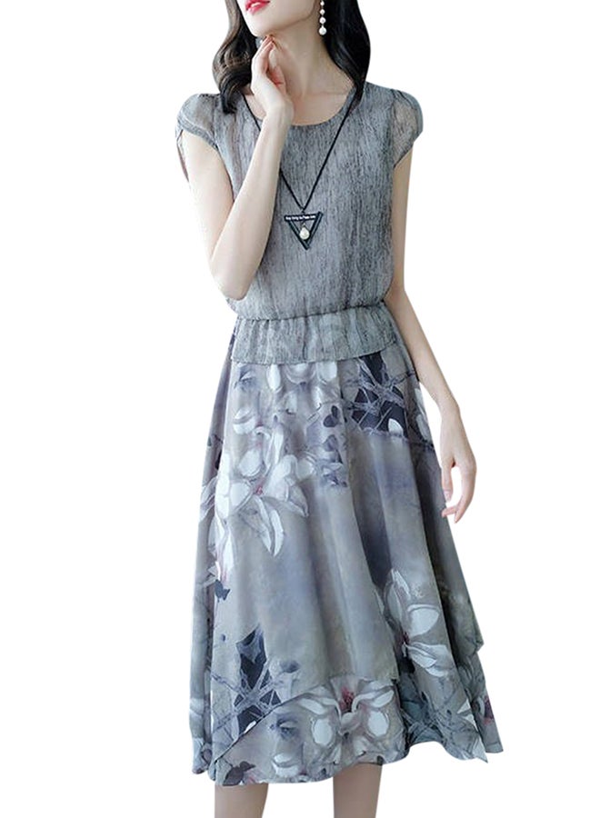 A Line Cap Sleeve Midi Dress Grey  - Image 1