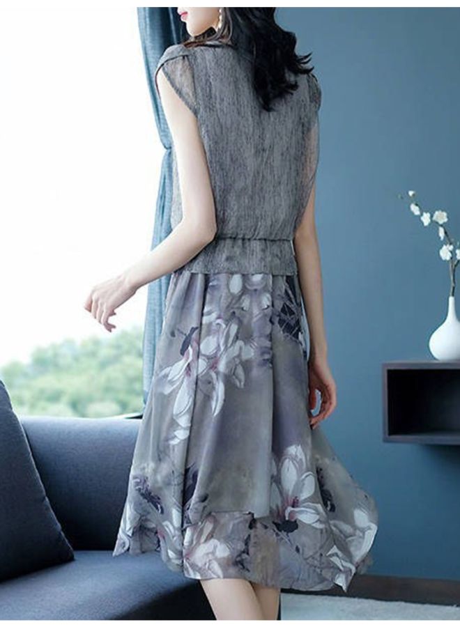 A Line Cap Sleeve Midi Dress Grey  - Image 2