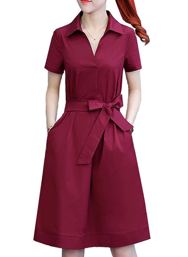 A Line Short Sleeve Midi Dress Red  - Image 1