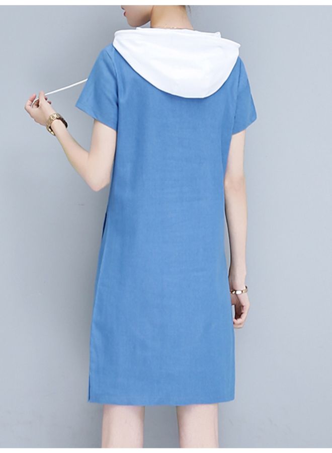 Casual Short Sleeve Midi Shift Dress Blue/White - Image 2