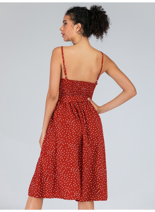 Polka Dot Pattern Sleeveless Mini Dress Red/White  - Image 2