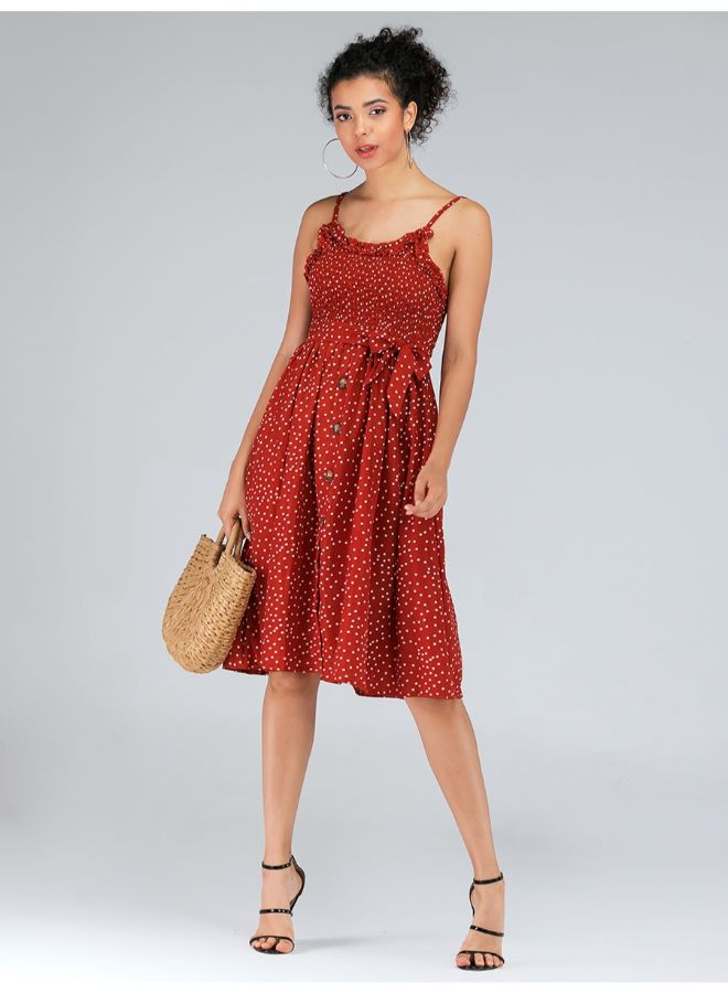 Polka Dot Pattern Sleeveless Mini Dress Red/White  - Image 3