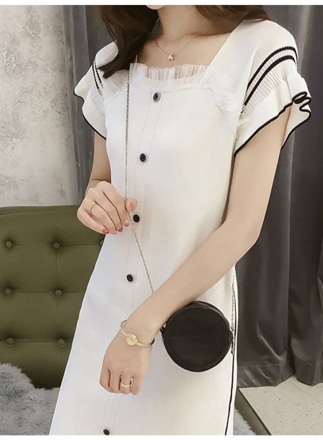 Patchwork  T-Shirt Flare Sleeve Slim Dress White - Image 2