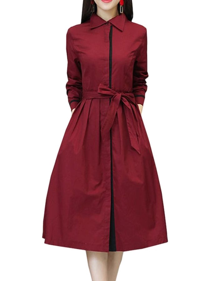 A Line Solid Pattern Long Sleeve Dress Red  - Image 1