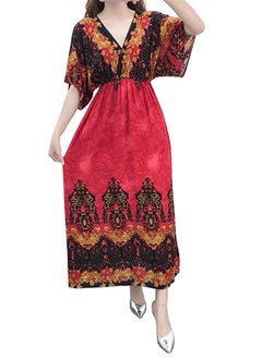 A line V Neck Three Quarter Sleeve Galaxy Maxi Dress Multicolour