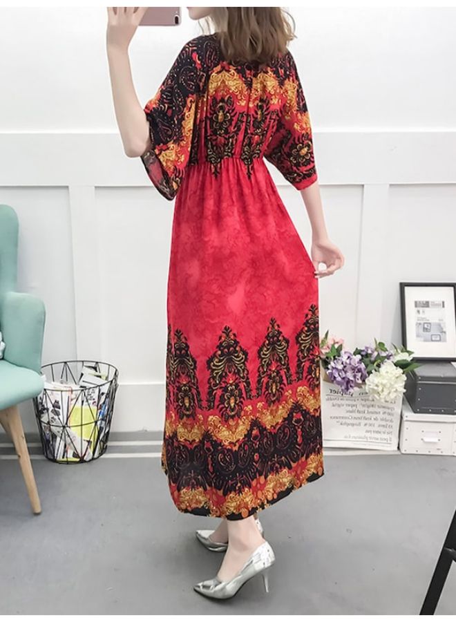 Generic - A line V Neck Three Quarter Sleeve Galaxy Maxi Dress Multicolour - Image 1
