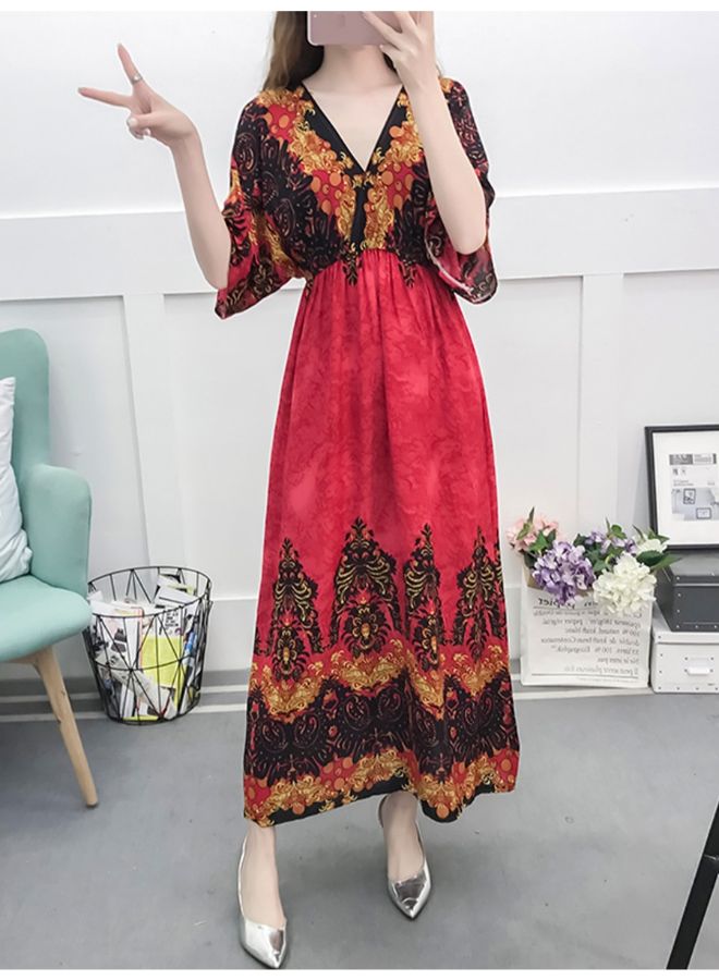 Generic - A line V Neck Three Quarter Sleeve Galaxy Maxi Dress Multicolour - Image 1