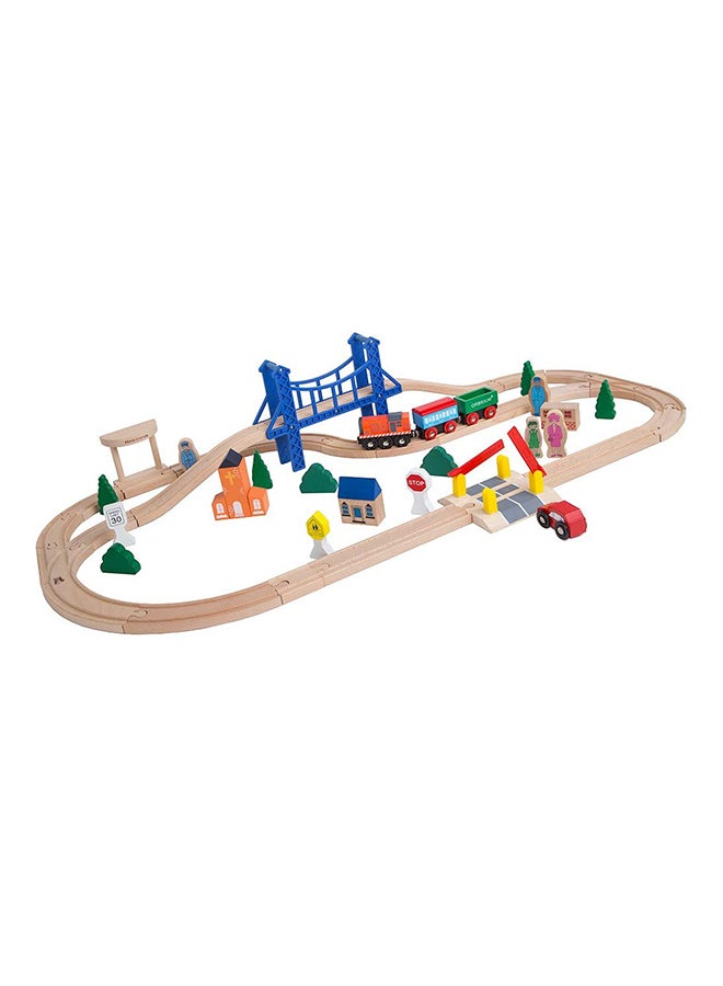 Orbrium 52-Piece Deluxe Wooden Train Set With 3 Destinations Fits 15 x 13 x 3inch  - Image 1
