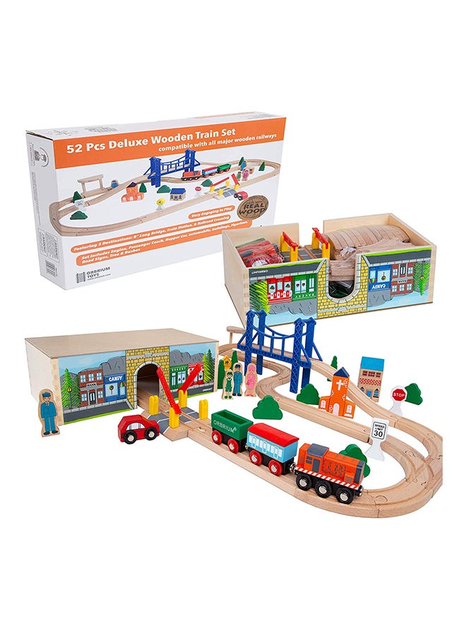 Orbrium 52-Piece Deluxe Wooden Train Set With 3 Destinations Fits 15 x 13 x 3inch  - Image 2