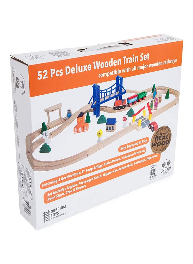 Orbrium 52-Piece Deluxe Wooden Train Set With 3 Destinations Fits 15 x 13 x 3inch  - Image 3