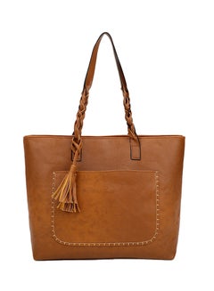 Tassel Zipper Closure Tote Bag Brown