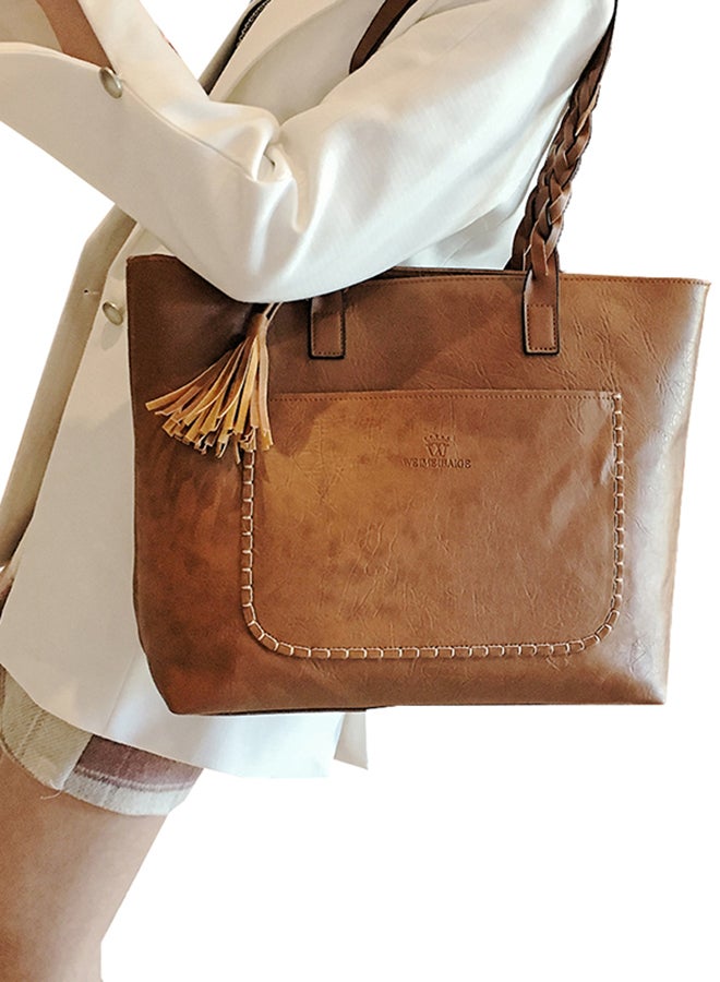 Generic - Tassel Zipper Closure Tote Bag Brown - Image 1
