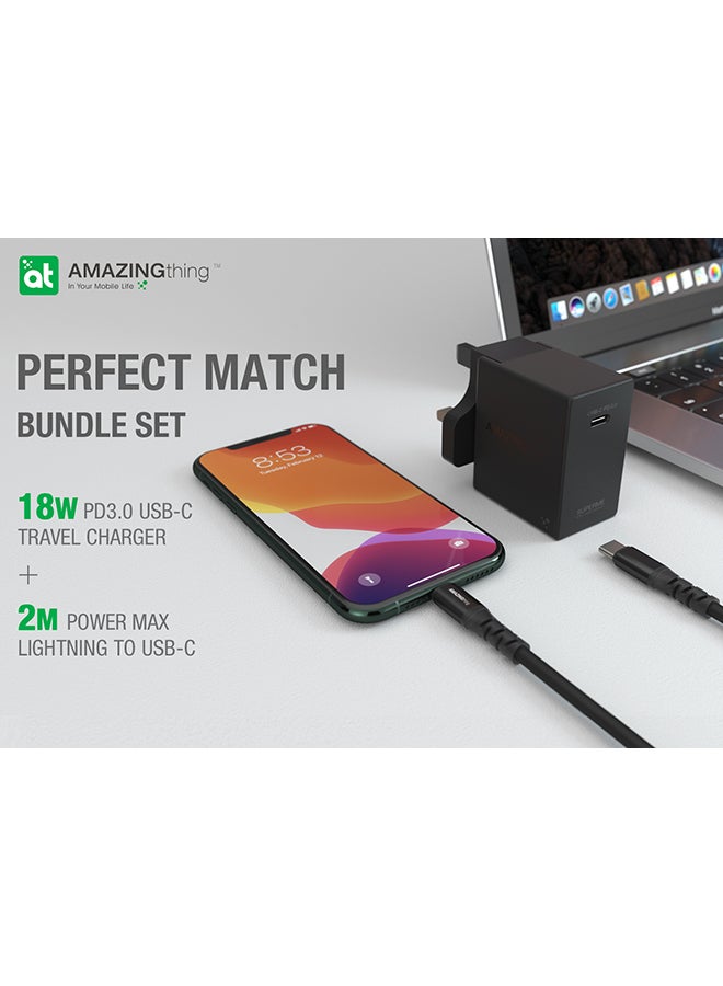 AMAZINGthing - Supreme Charger 18W PD Adapter With Lightning To USB-C Cable Combo Black - Image 1