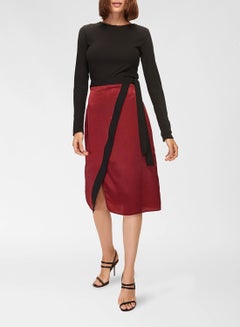 Belted Contrast Trim Skirt Red