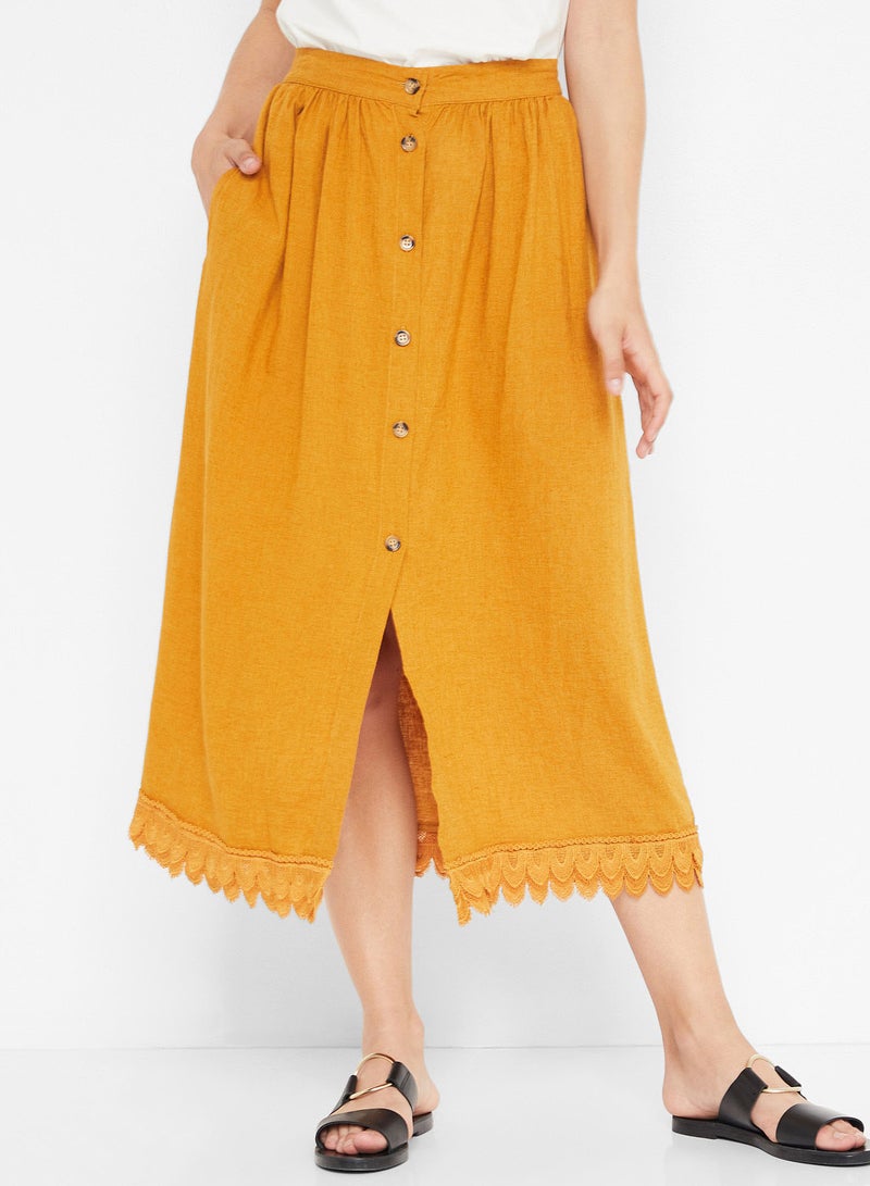 Stock - Lace Hem Buttoned Skirt Yellow - Image 1