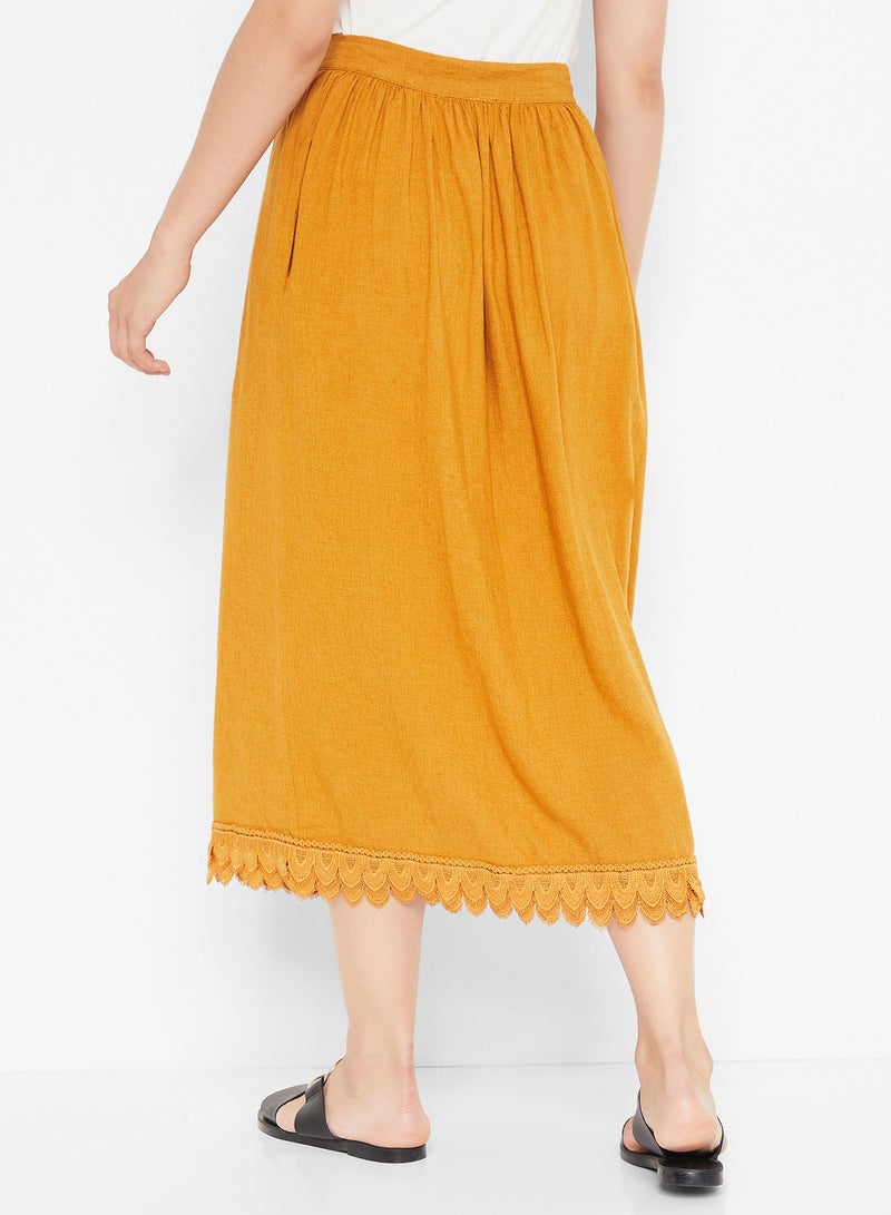 Stock - Lace Hem Buttoned Skirt Yellow - Image 1